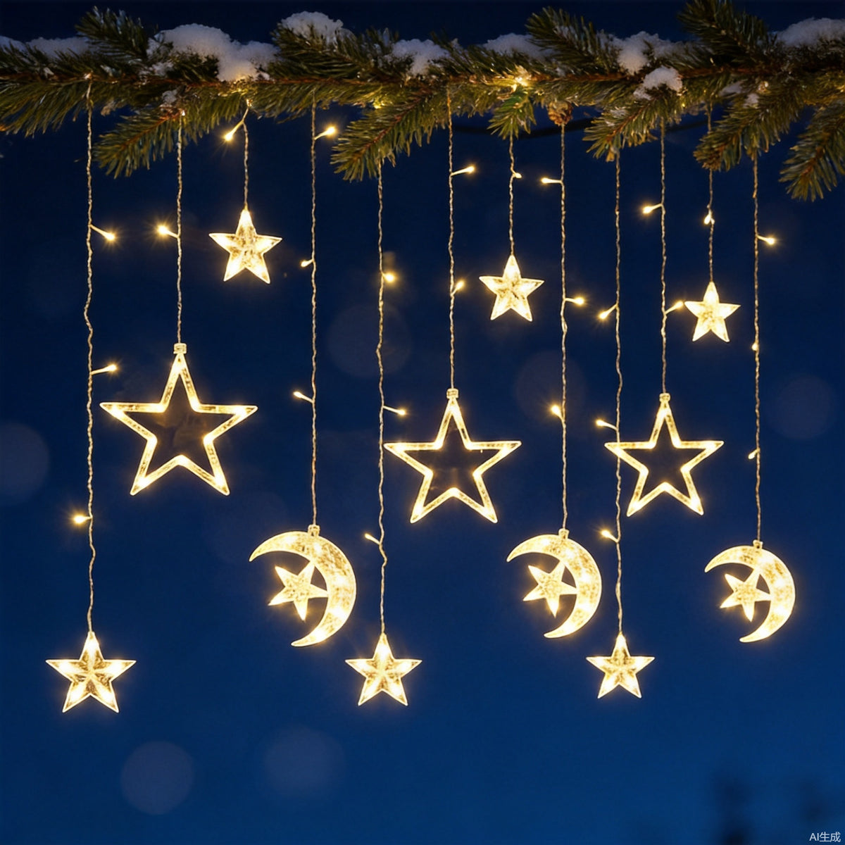 Curtain with star-shaped lights teemdrop