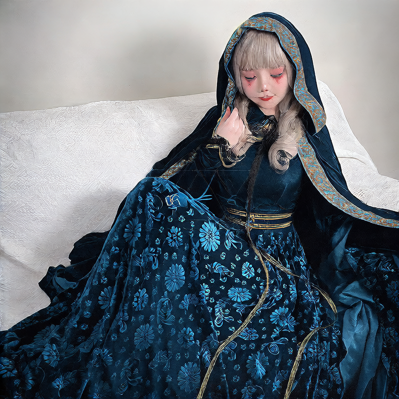 Halloween Witch Princess Costume Dress with Cape