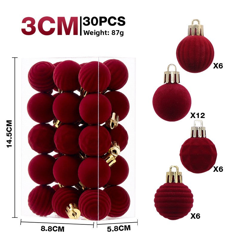 30-Pack 3cm Velvet Flocked Christmas Ball Ornaments for Tree Decoration teemdrop