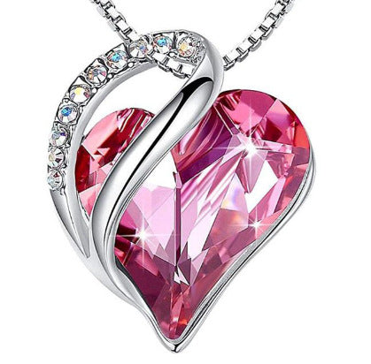 Women's Heart-Shaped Multi-Layered Geometric Pendant Necklace with Synthetic Birthstone