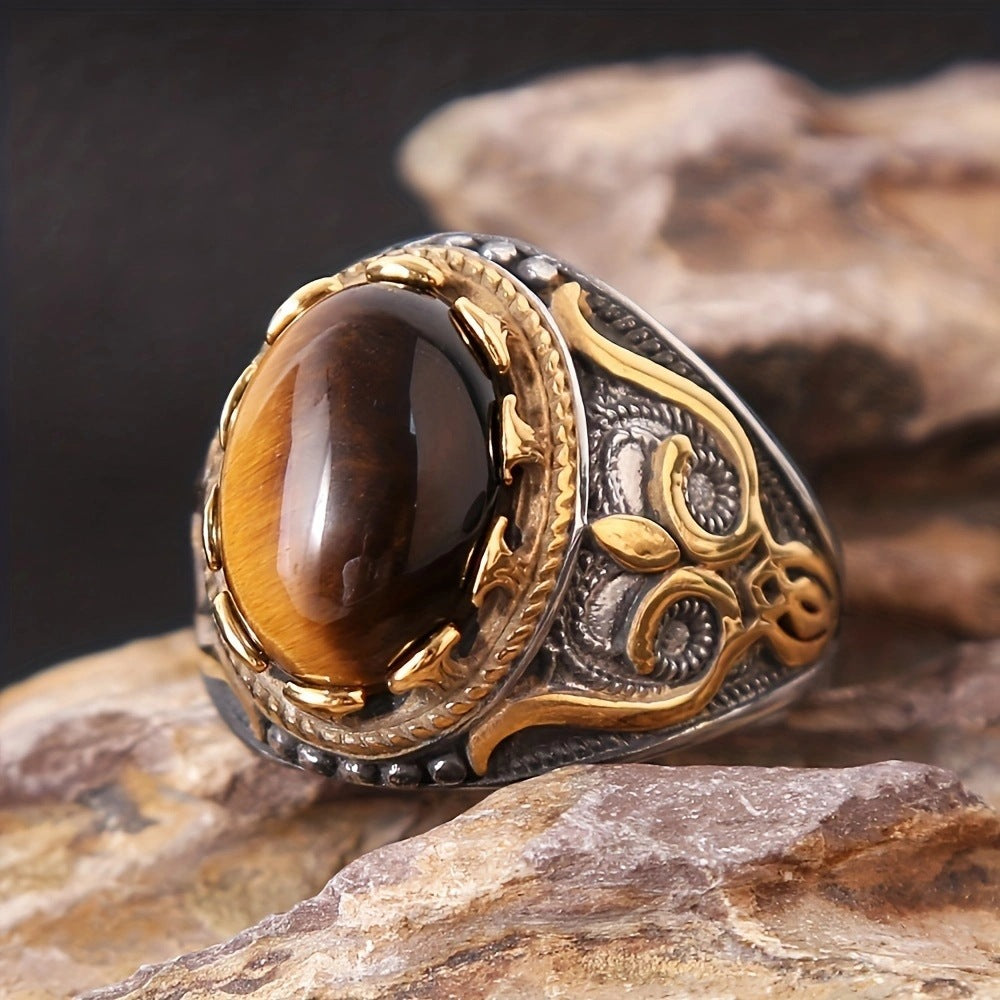 Vintage Tiger Eye Stone Men's Ring