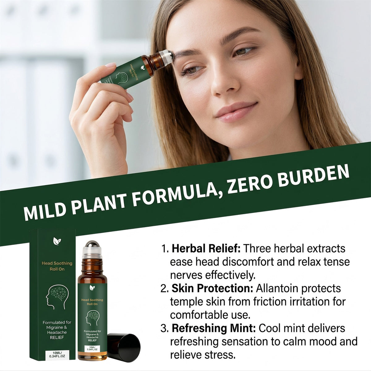 Portable Herbal Mint Head Care Rollerball 10ml for Relaxation and Refreshment teemdrop