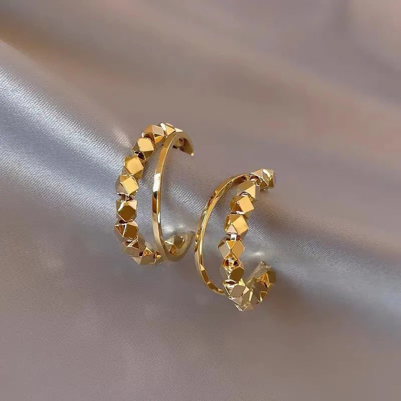 Double-layer broken silver earring