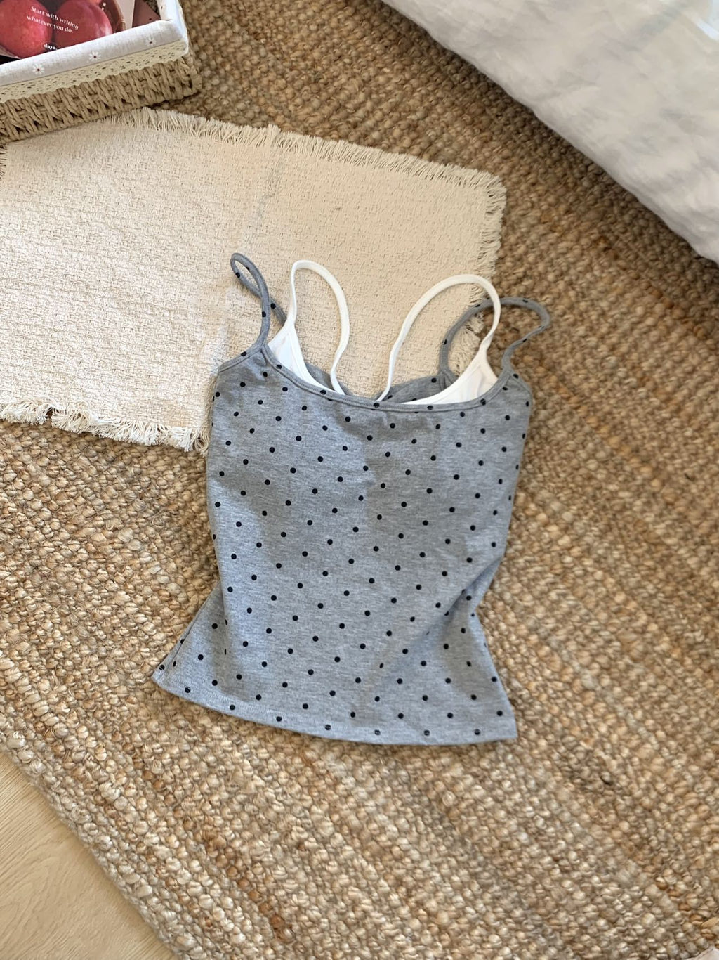 polka dot faux two-piece camisole