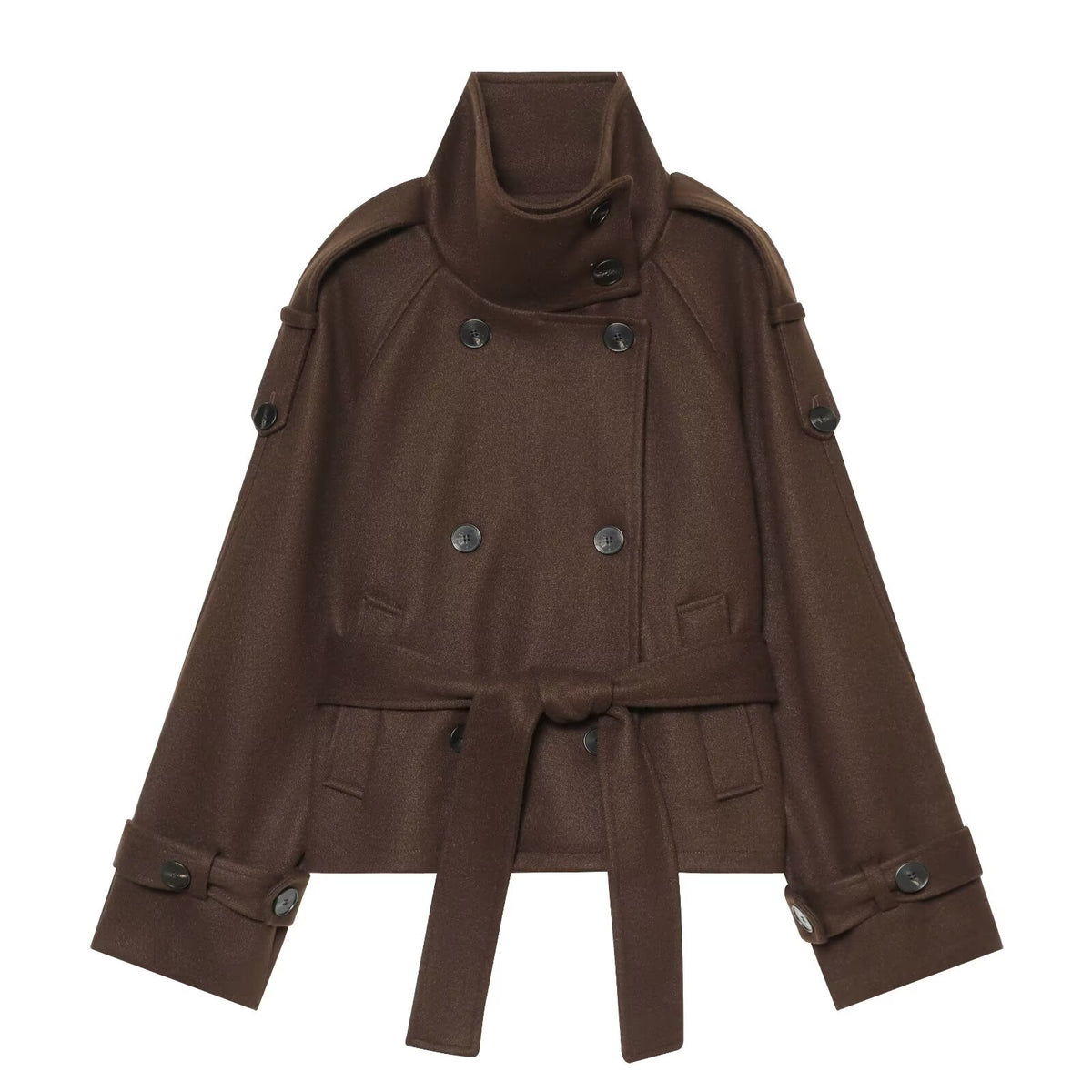 Women?s Double-Breasted Solid Color Long Sleeve Coat teemdrop