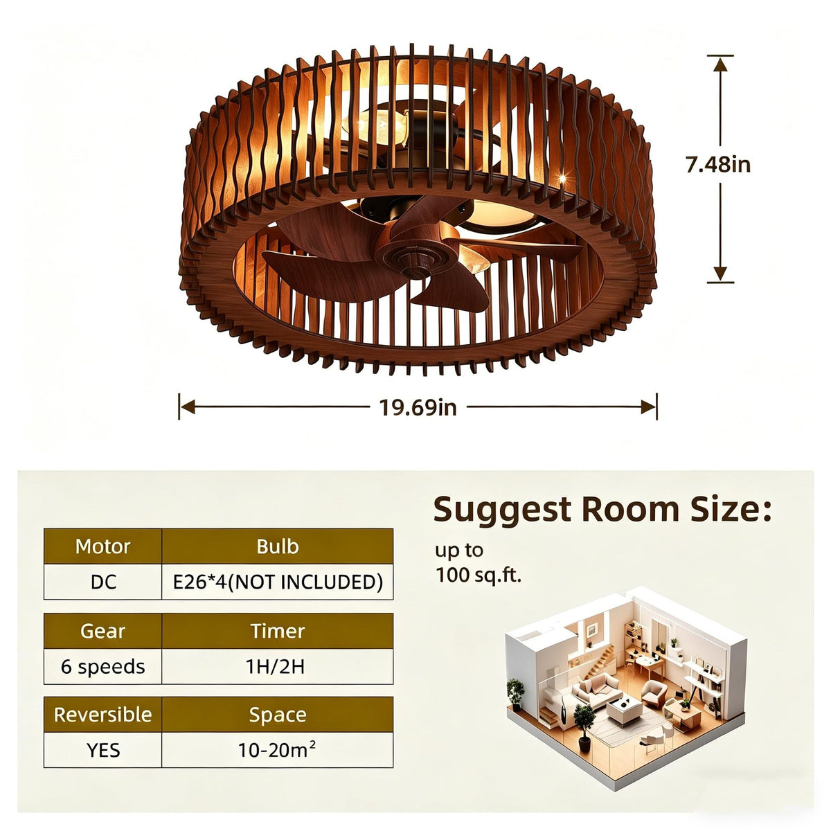 Wabi-Sabi Wooden Fan Chandelier Vintage Ceiling Lamp with Remote Control teemdrop
