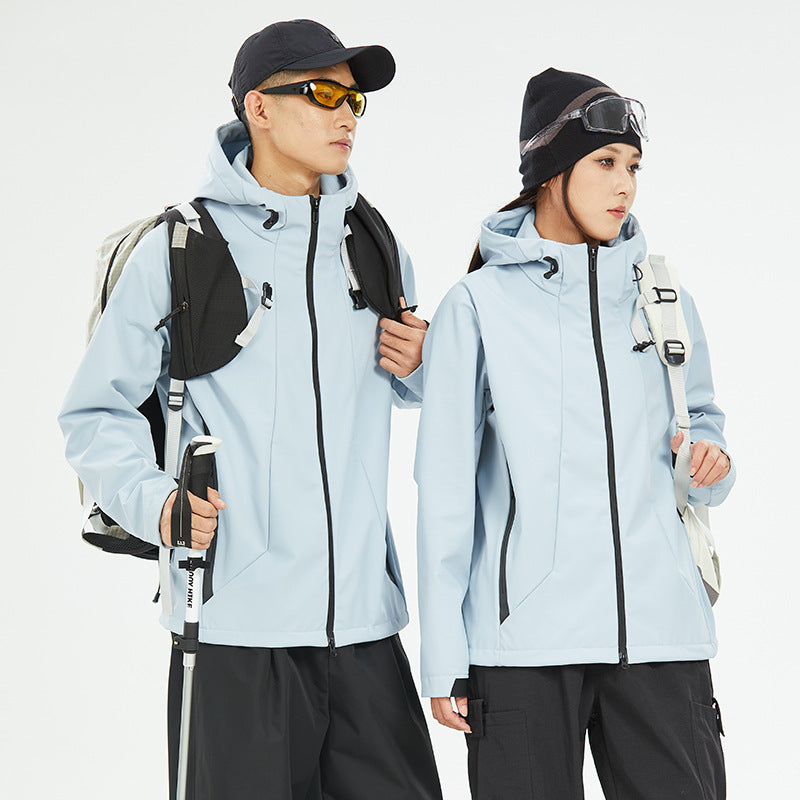 Soft-shell hooded jacket for outdoor activities teemdrop