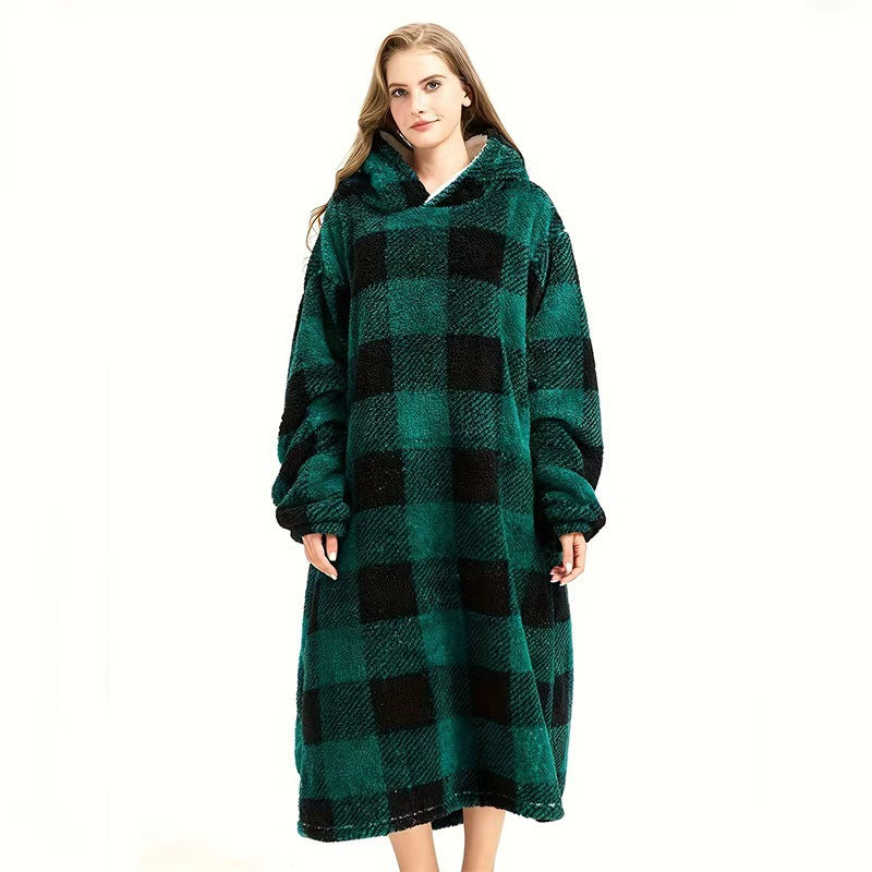 Hooded Fleece Pullover Robe Thickened Warm Loungewear teemdrop