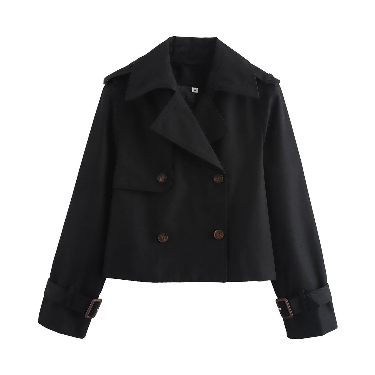 Double-breasted short trench coat teemdrop