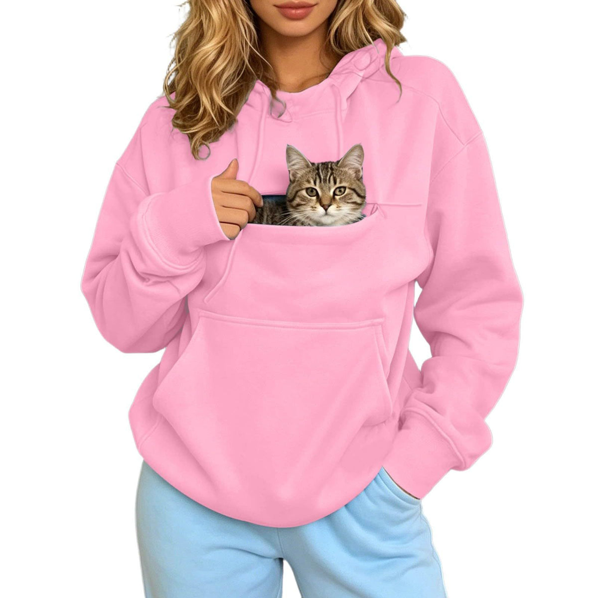 Autumn and Winter Warm Hooded Fleece Long-Sleeve Sweatshirt with Large Pockets for Men and Women Pet-Friendly