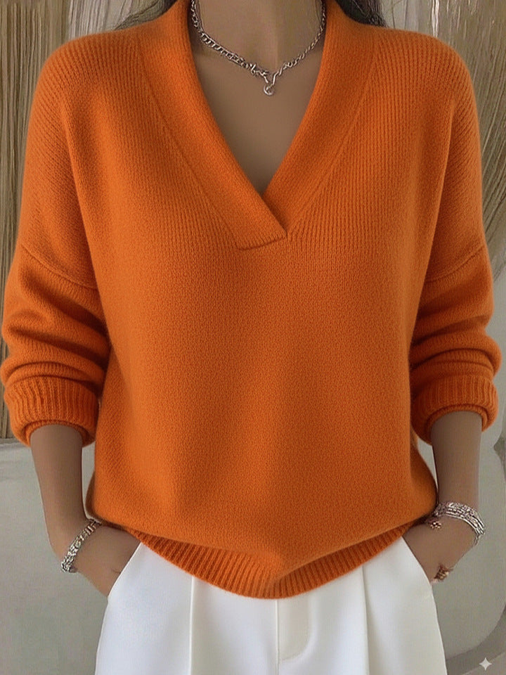 knitted V-neck loose sweater teemdrop