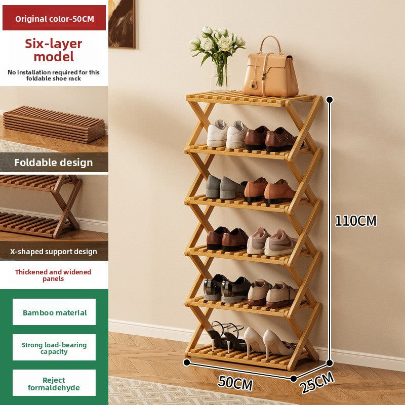 Foldable Bamboo Shoe Rack Freestanding No Assembly Multi-Tier Storage Organizer teemdrop