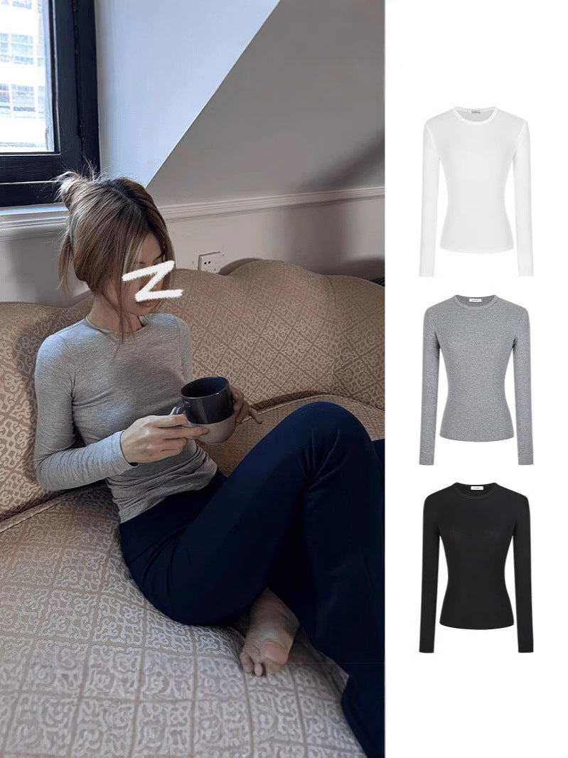 Women's Slim Fit Long Sleeve Cotton T-Shirt with Embroidery