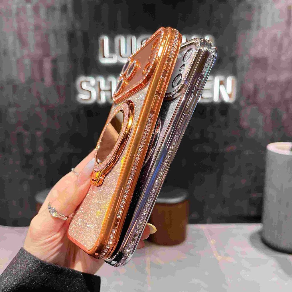 Glitter Magnetic Stand Mirror Phone Case for iPhone 11 12 13 14 15 16 17 18 Pro Max Plus teemdrop
