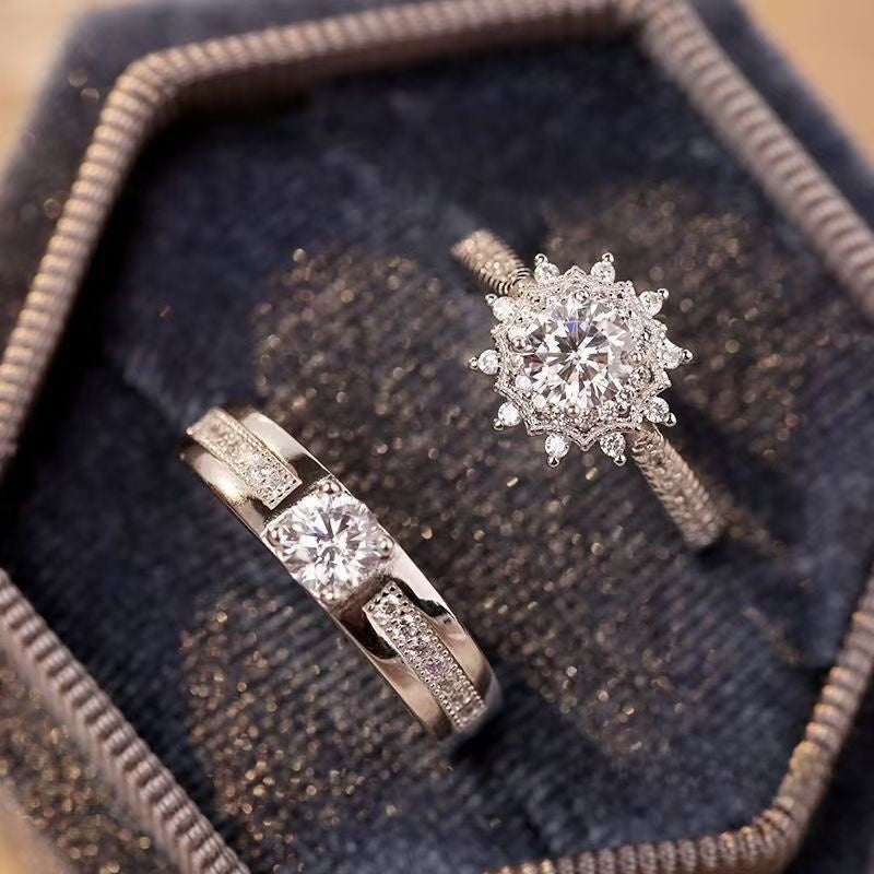 Adjustable Square Diamond Couple Rings Korean Style