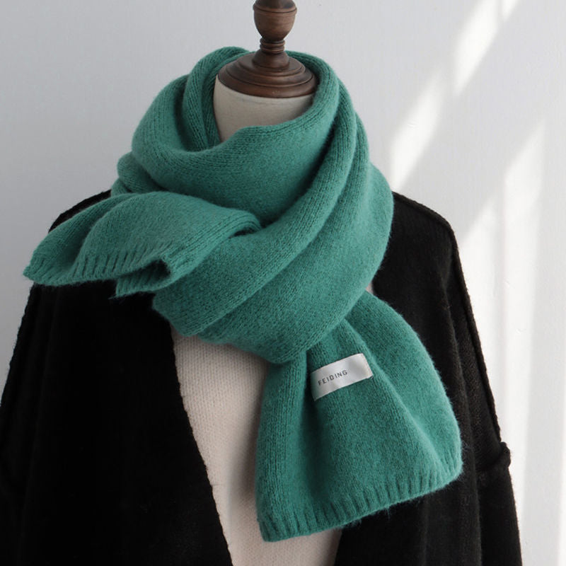 Unisex Solid Color Knitted Wool Scarf Winter Warm Neck Wrap