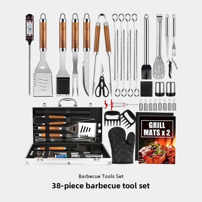 Stainless Steel Barbecue Tool 38-Piece Set with Aluminum Storage Box teemdrop