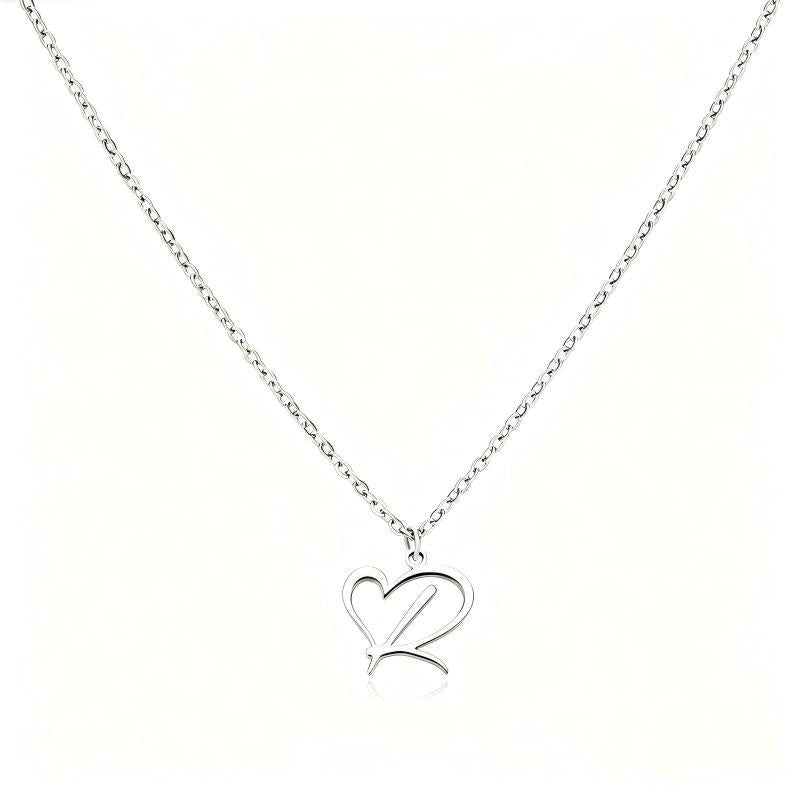Stainless Steel Heart Initial Letter Pendant Necklace for Women
