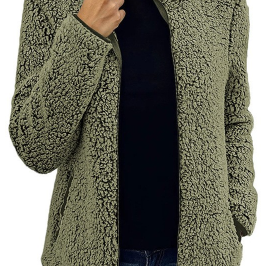 Women's Stand Collar Solid Color Zip-Up Bubble Fleece Jacket