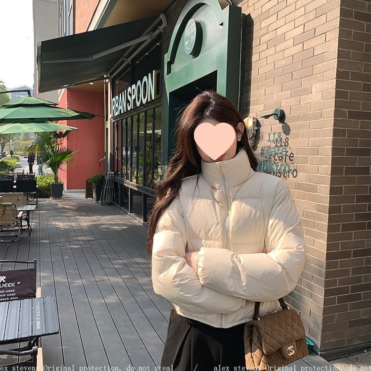 Womens Short Stand Collar Cotton Padded Jacket Wool Fur Fill teemdrop