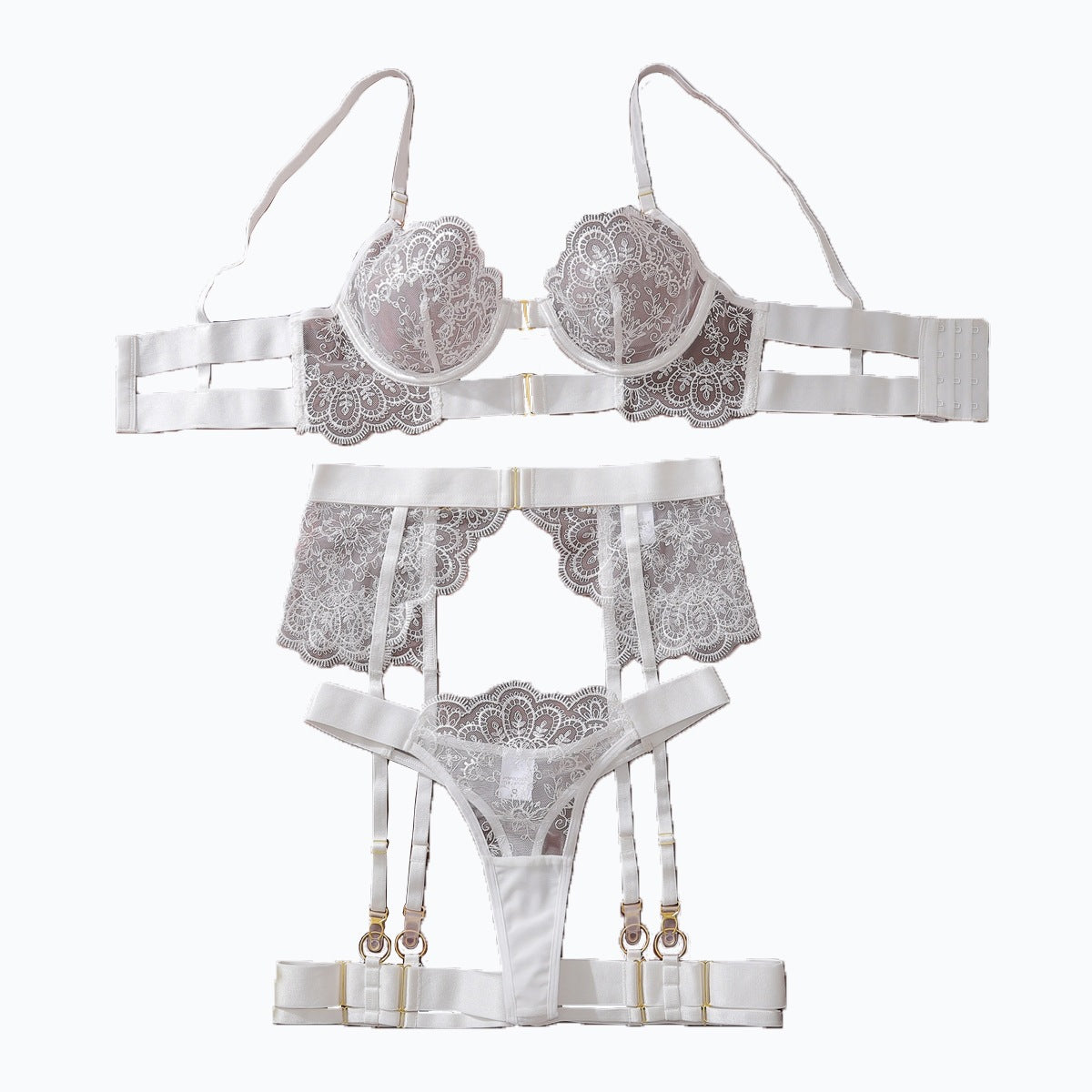 Embroidered Lace Garter Lingerie Set teemdrop