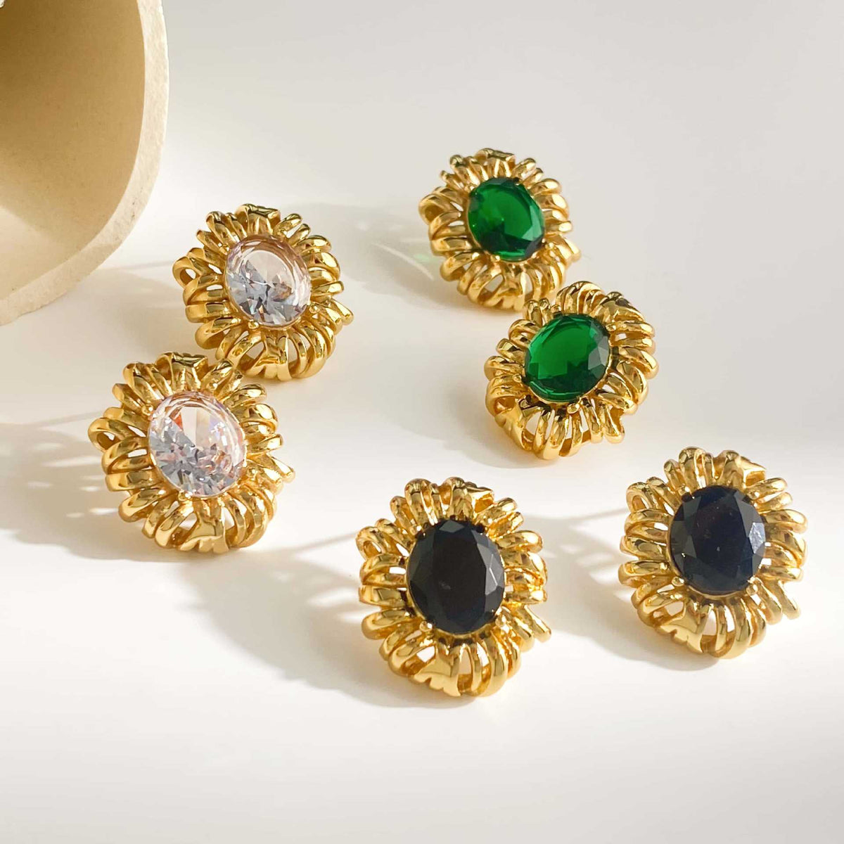 French Retro Oval Mesh Earrings