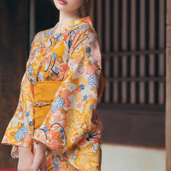 Womens Traditional Retro Japanese Camellia Print Kimono Dress with Girdle and Fan Headdress Set teemdrop