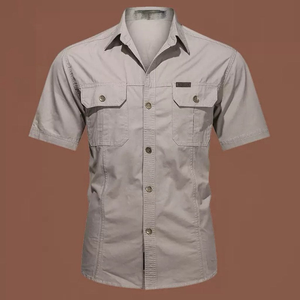 Men's Plus Size Solid Color Long Sleeve Work Shirt Loose Fit Casual Button-Down Shirt with Pocket teemdrop
