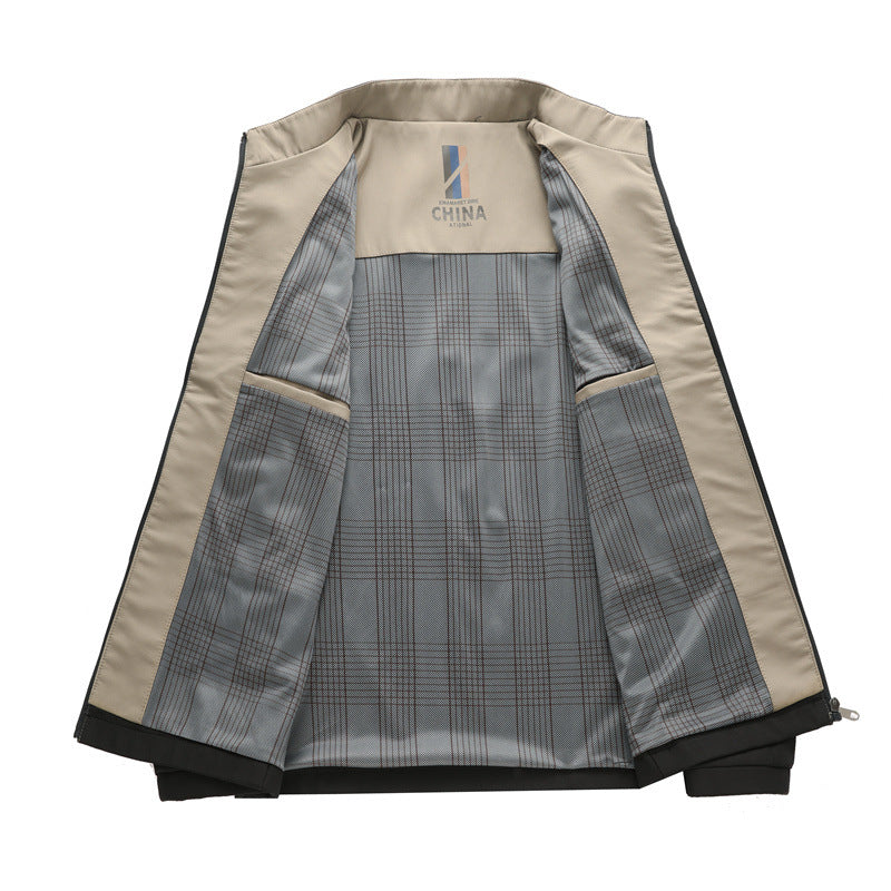 Men's Stand Collar Business Casual Polyester Loose Fit Jacket teemdrop