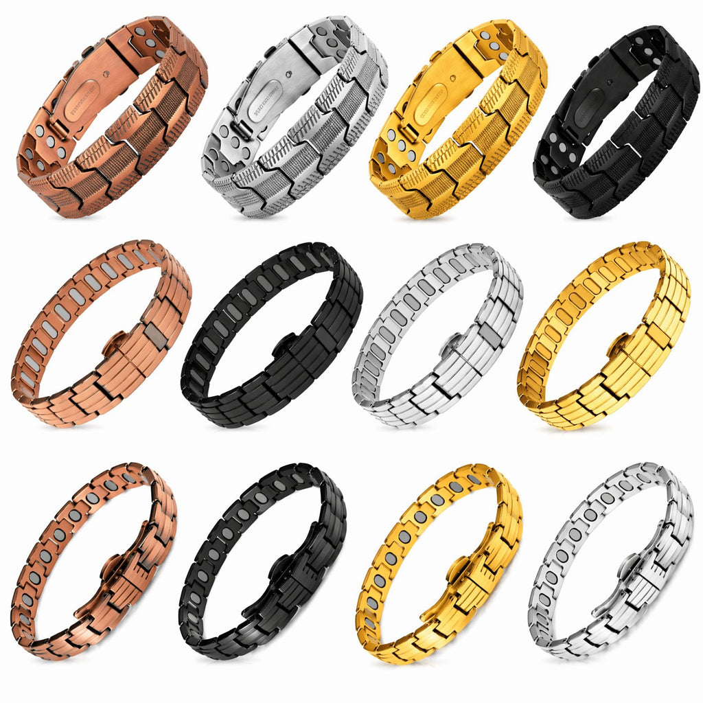 Copper three-row magnet bracelet electroplated brushed folding buckle