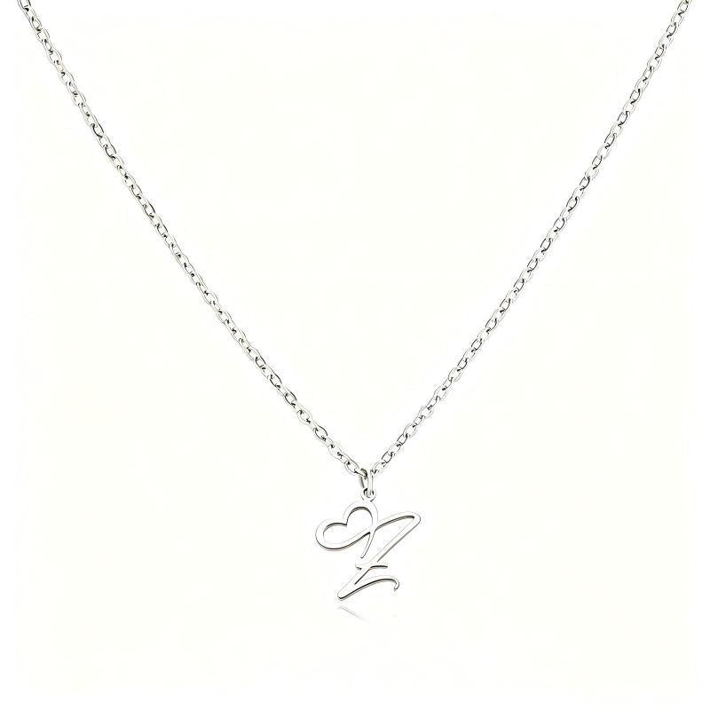 Stainless Steel Heart Initial Letter Pendant Necklace for Women