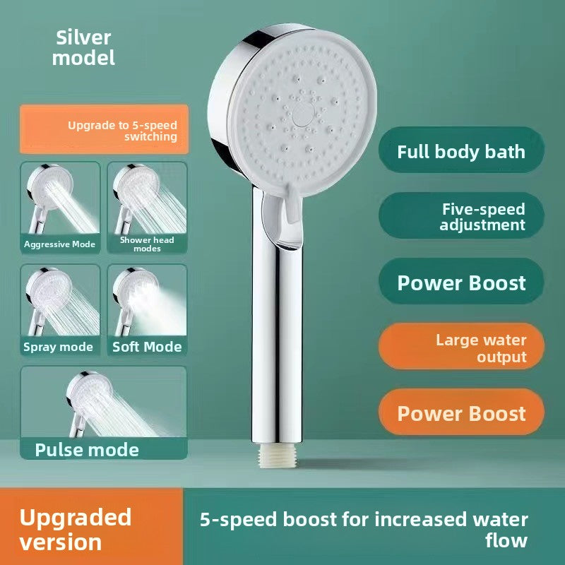 Five-Speed Pressurized Shower Head with Filtration System and Wall Mount