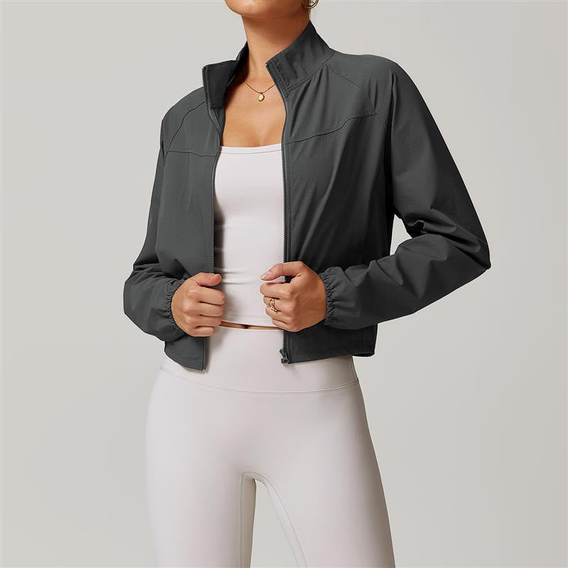 Women Quick-Drying Stand-Up Collar Windproof Sports Yoga Jacket teemdrop