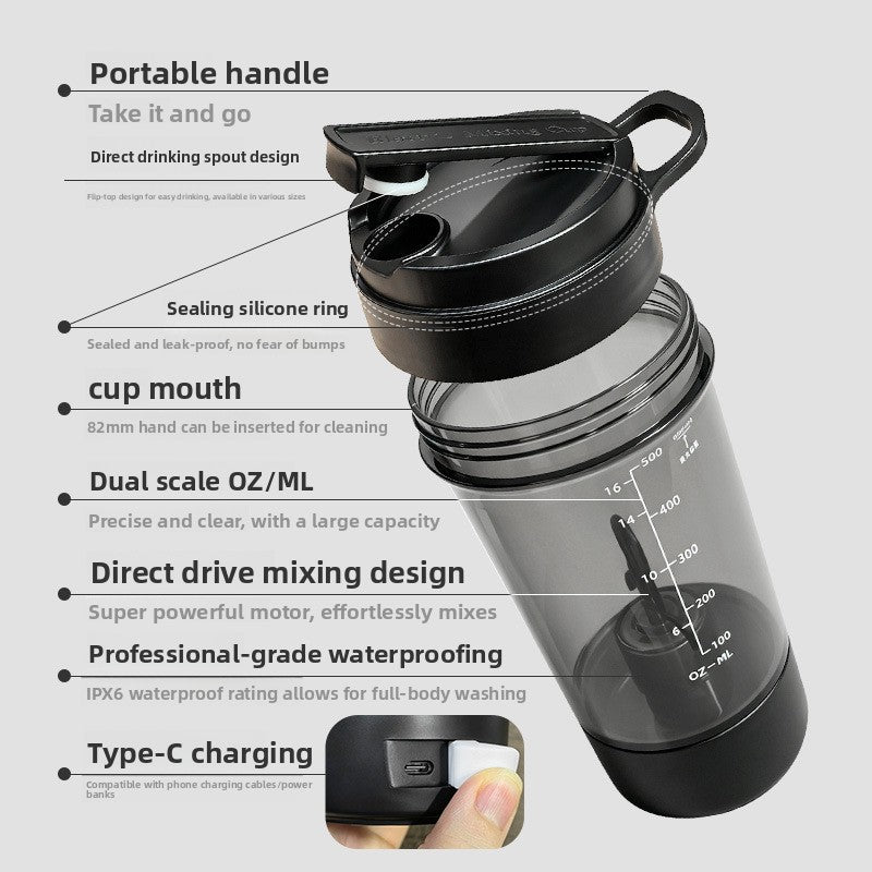 Rechargeable Electric Automatic 600ml Protein Mixing Shaker Cup Leak-Proof Portable Blender Bottle