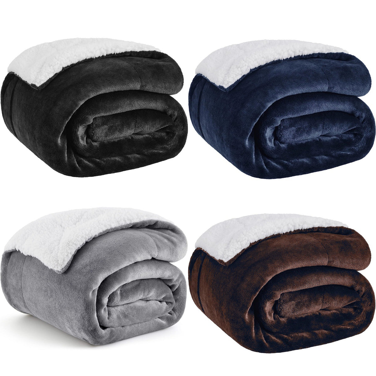 Double-Sided Plush Sherpa Fleece Blanket Thick Warm Solid Color Soft Throw