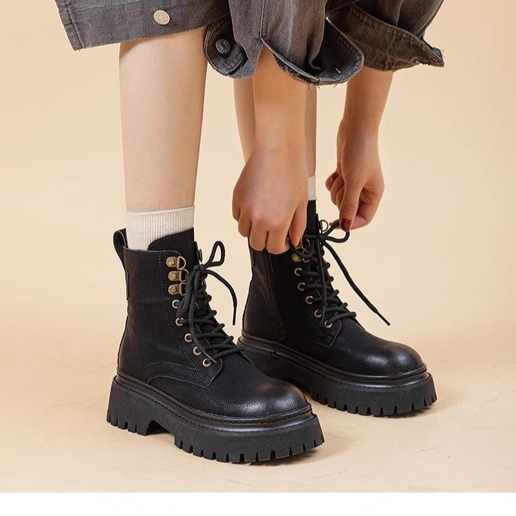 Retro British Style Thick-Sole Mid-Calf Women's Martin Boots teemdrop
