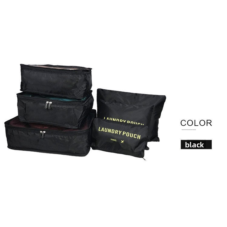 6-Piece Travel Storage Bag Set, Drawstring Organizer Pouches for Underwear, Shoes, and Clothing, Portable Luggage Packing Kit teemdrop