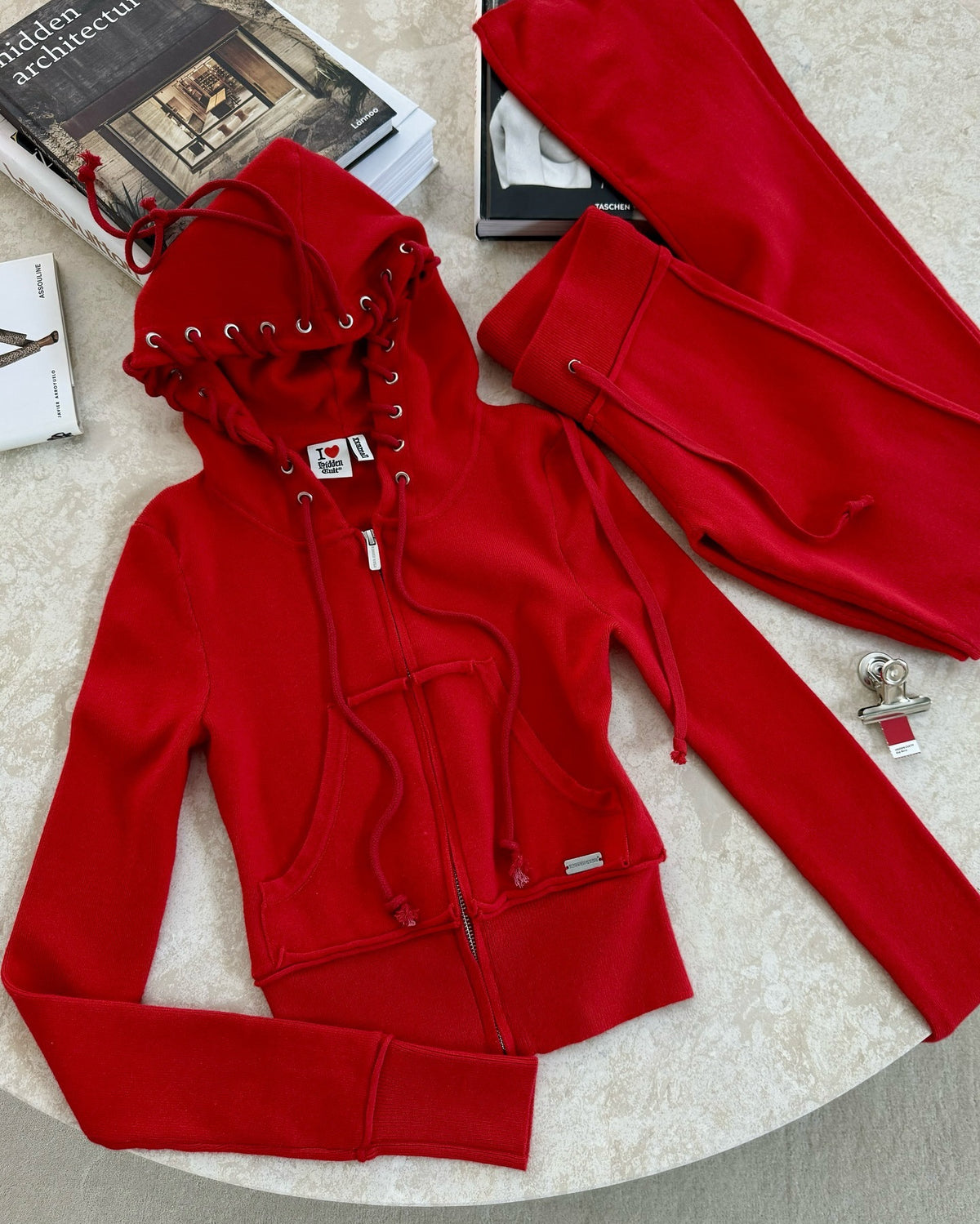 Women's Short Zip-Up Hoodie and Flared Pants Two-Piece Set teemdrop