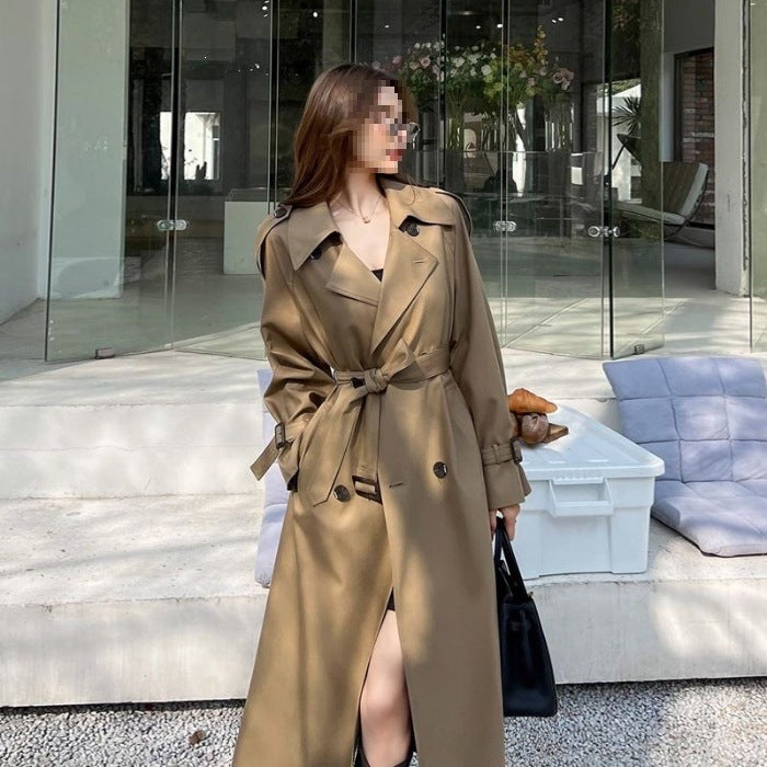 Women's Mid-Length Double-Breasted Lapel Trench Coat teemdrop