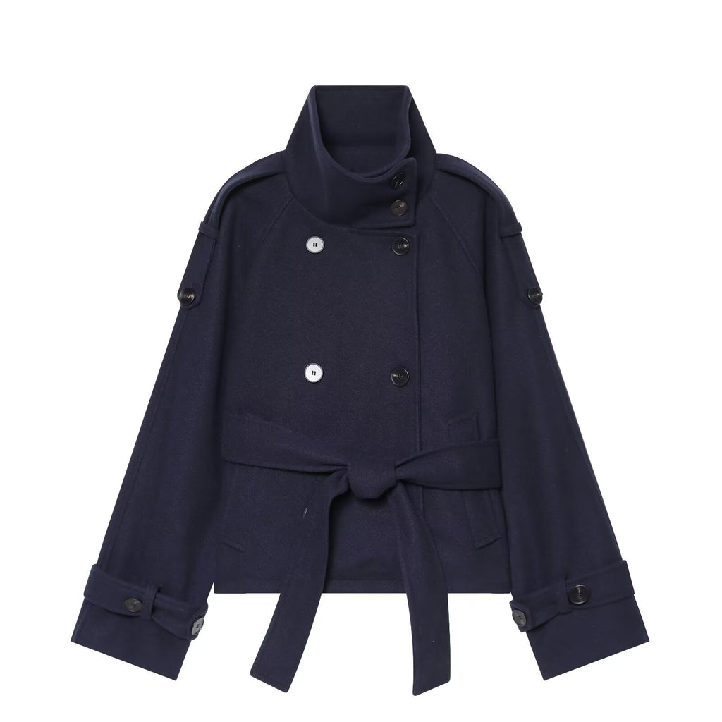 Women?s Double-Breasted Solid Color Long Sleeve Coat teemdrop