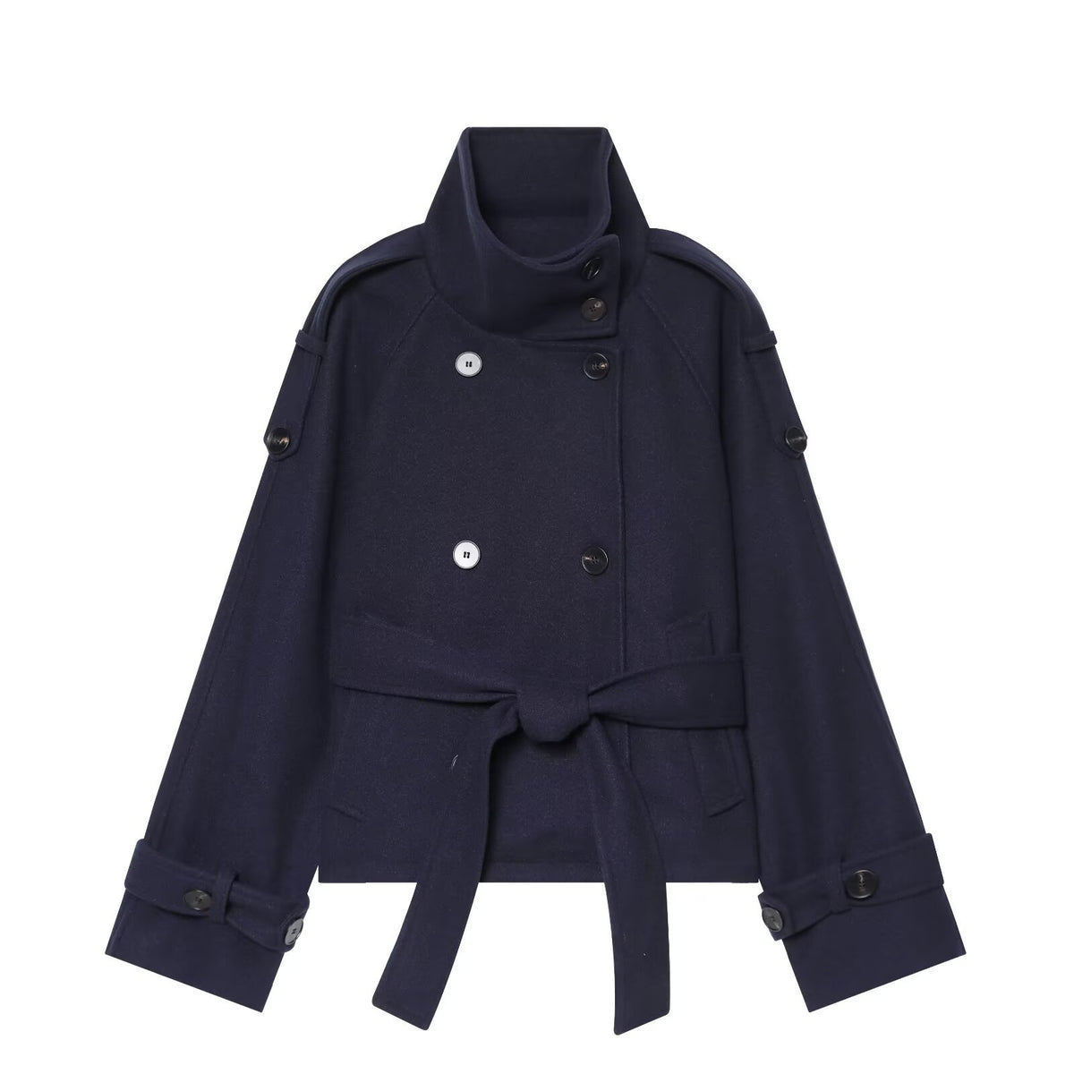 Women?s Double-Breasted Solid Color Long Sleeve Coat teemdrop