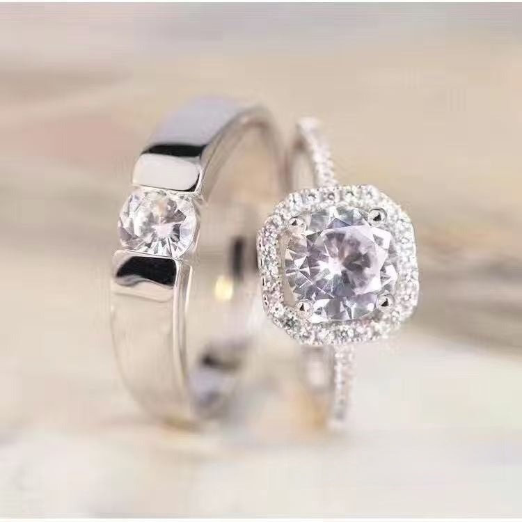 Adjustable Square Diamond Couple Rings Korean Style