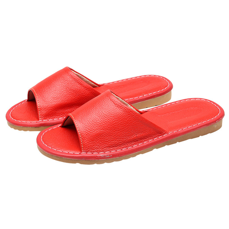 Men Women Genuine Leather Household Non-Slip Summer Breathable Slippers teemdrop