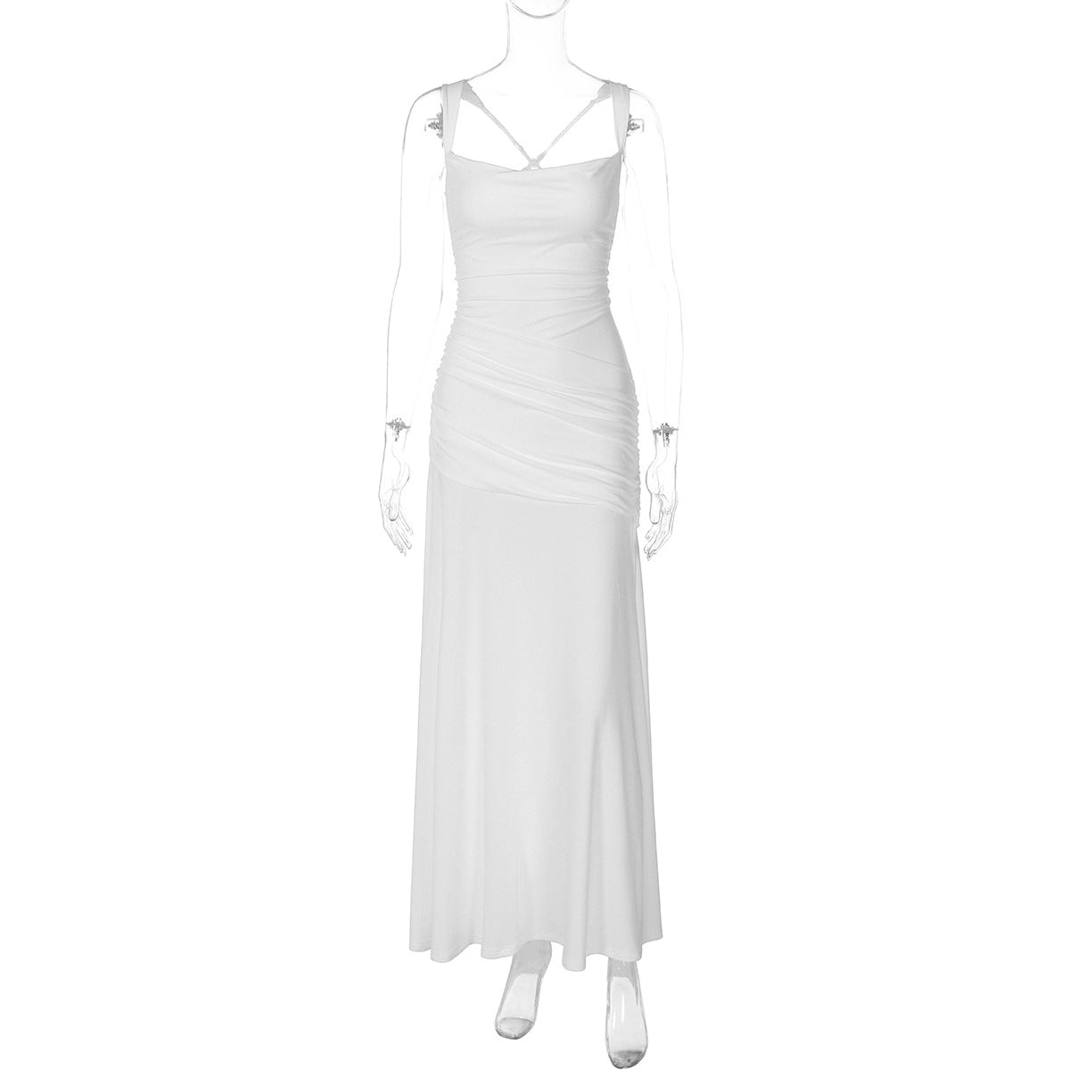 Women's Sleeveless Solid Color Bodycon Maxi Dress with Back Tie teemdrop