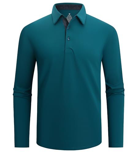 Men's Moisture-Wicking Quick-Dry Solid Long Sleeve Polo Shirt teemdrop