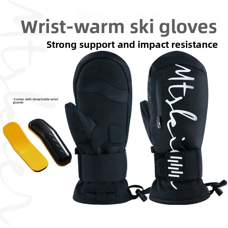 Built-in wrist guard snowboard gloves