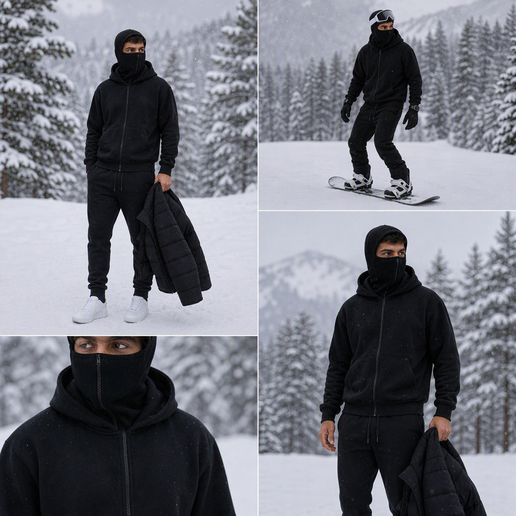 Men's Double Hood Fleece Lined Pullover Sweatshirt Loose Fit Long Sleeve