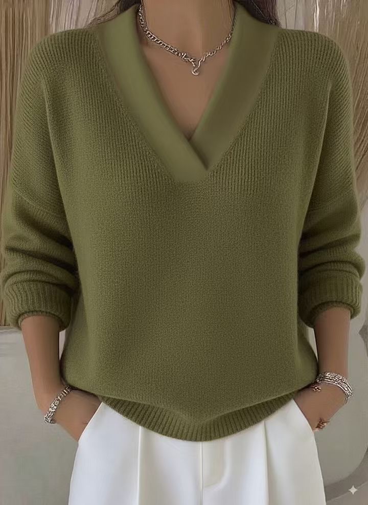 knitted V-neck loose sweater teemdrop