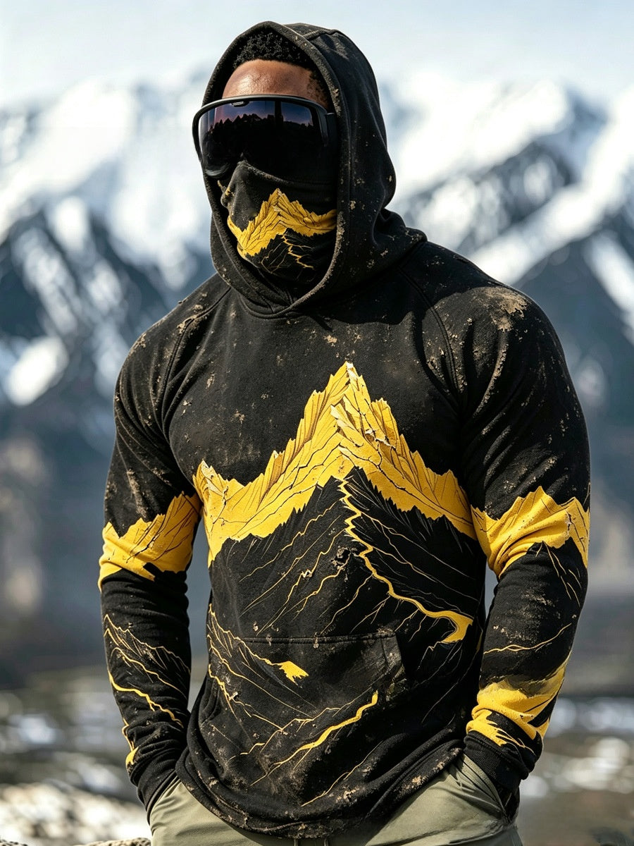 Men's outdoor plant-print pullover hooded sweatshirt with loose fit top body