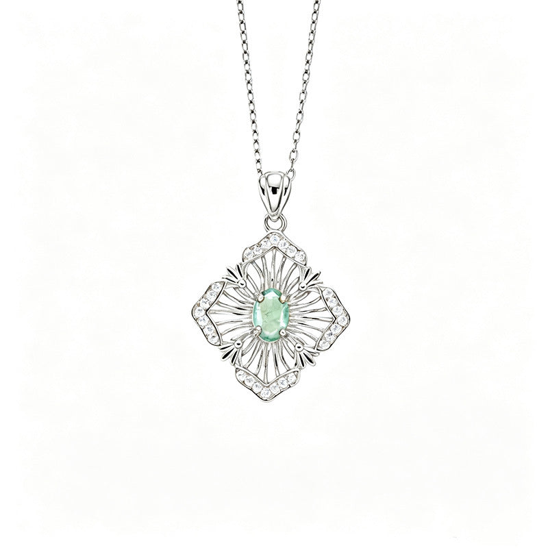 S925 Sterling Silver Natural Birthstone Geometric Pendant Necklace